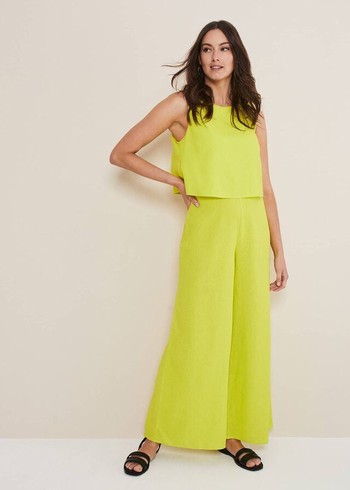 Phase Eight Aubrey Lime Linen Wide Leg Jumpsuit Light Green USA | 7295810-ZY